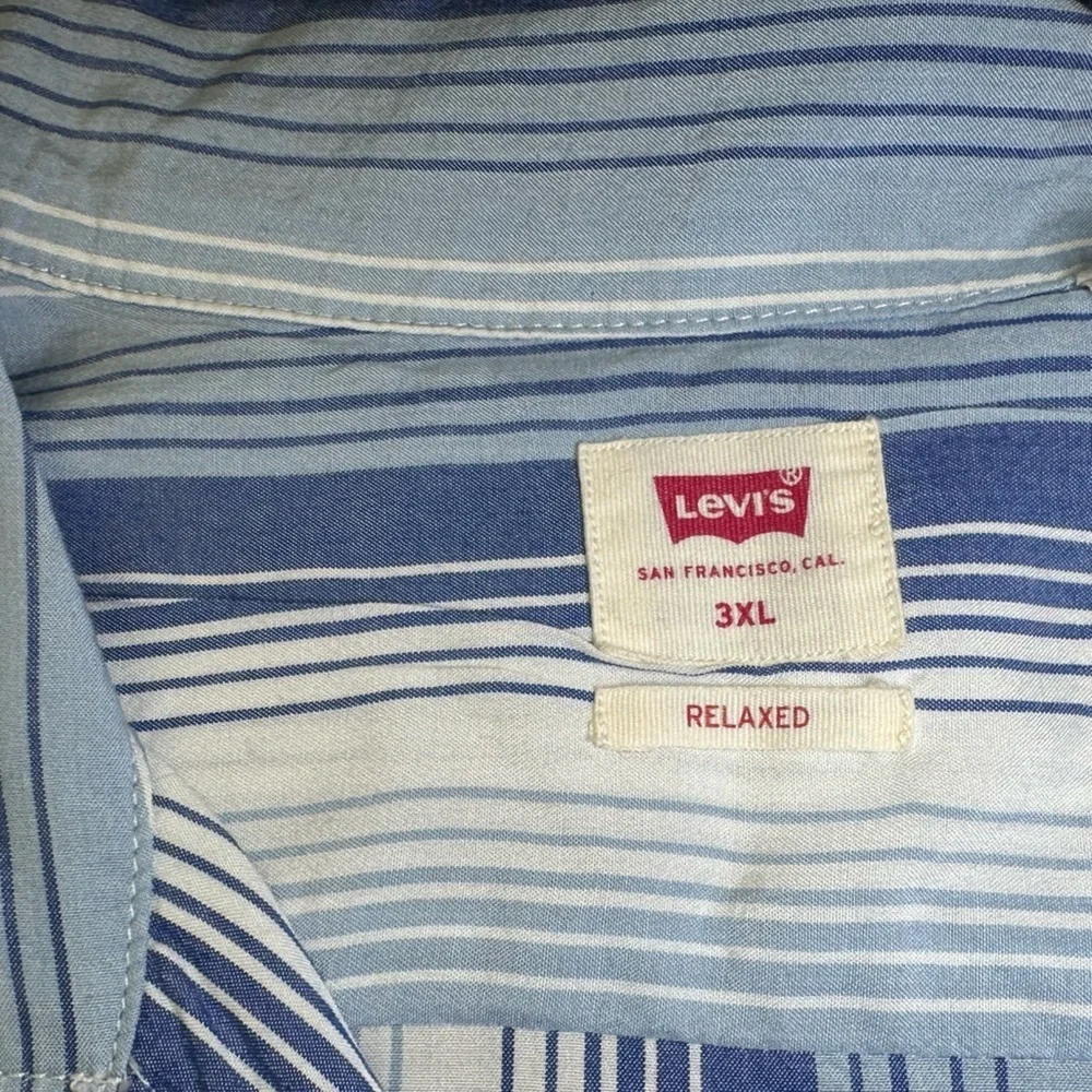 Levi’s Sunset Camp Short Sleeve Dobby Slub Stripe Shirt Light Blue  Size 3XL NWT